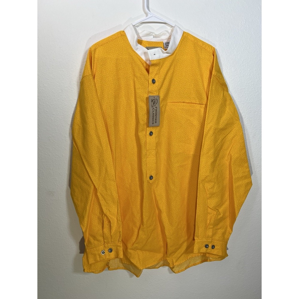 FRONTIER CLASSICS Men's Helena Placket Shirt 2XL Yellow Floral White Band Collar